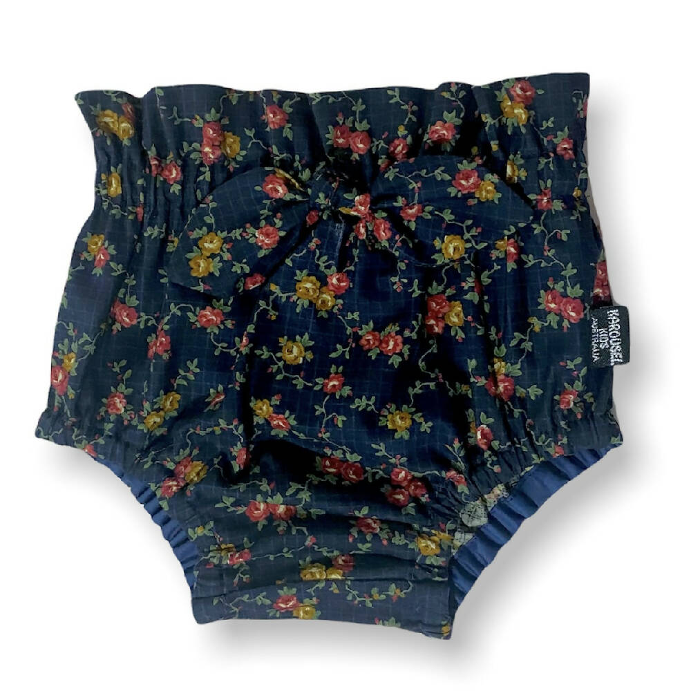 Vintage Navy Rose Check cotton bloomer panties SIZES 1 & 2