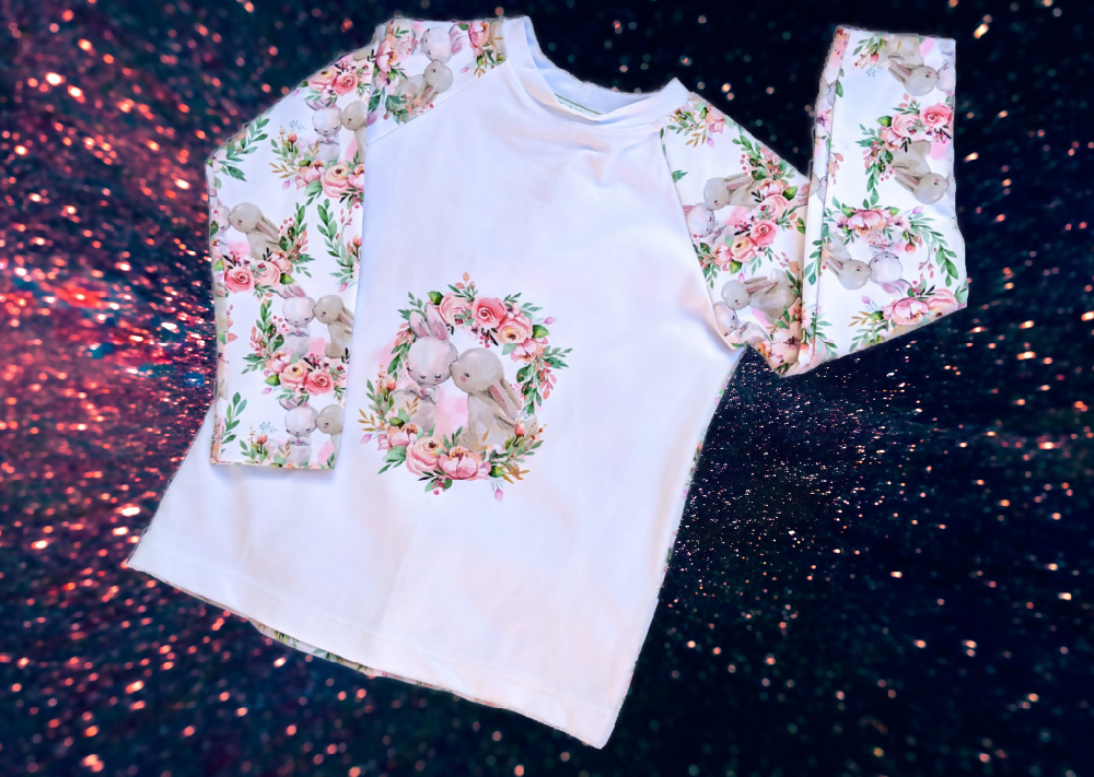 Girls Long Sleeve T-Shirt, Kissing Bunnies Panel - Size 2