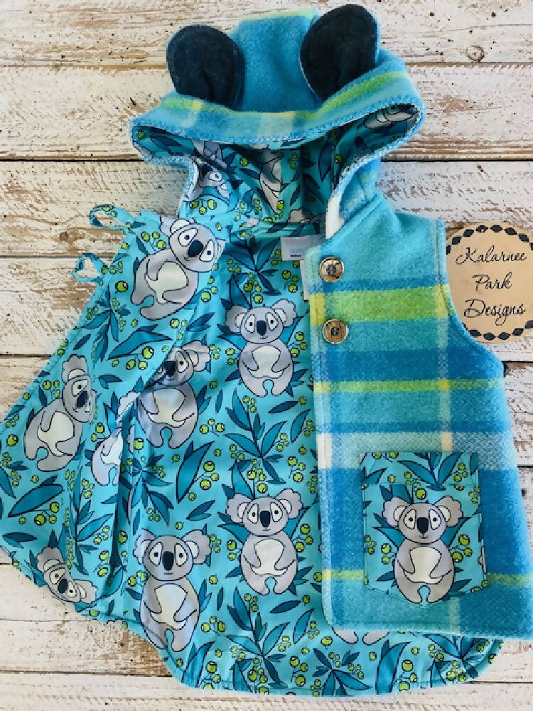 Koala Vintage Wool Blanket Upcycled Vest Size 3