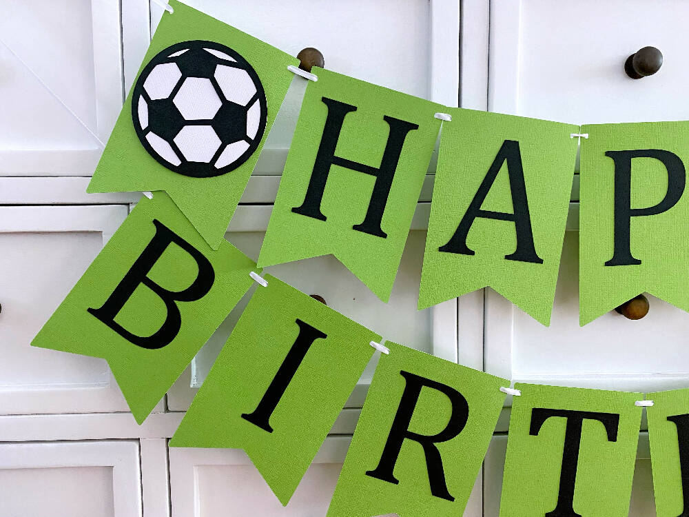 Soccer Ball Happy Birthday party banner. Sports, Football.