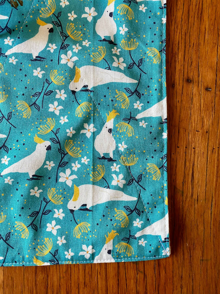 burp cloth - cockatoos turquoise / organic cotton hemp fleece / baby toddler