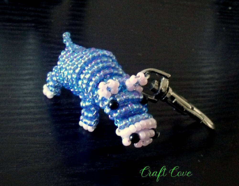 3d beaded Hippopotamus, Victorian beaded keyring