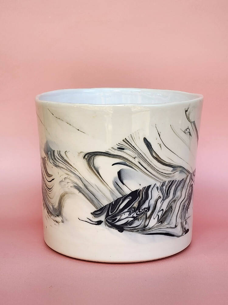 Handmade Ceramic Cover Pot - Marble Glaze