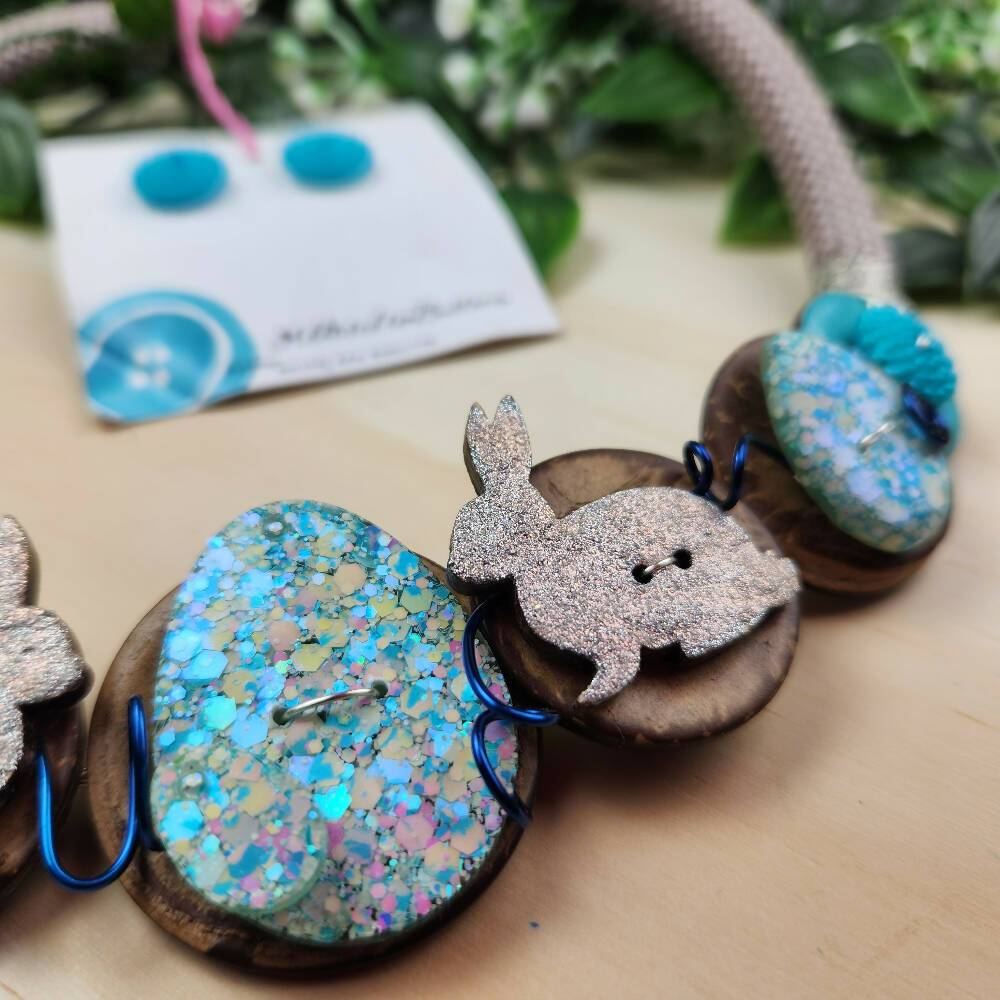Button Necklace Corded Easter Rabbit A2B (7)