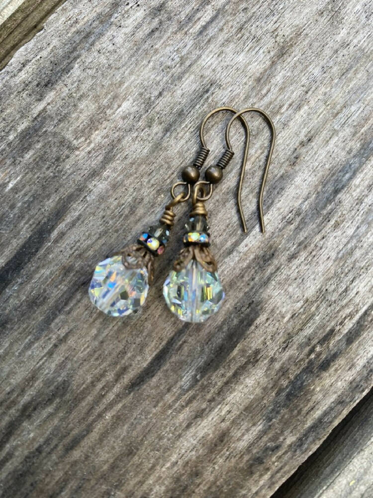 Swarovski Crystal and Brass Earrings Crystal AB