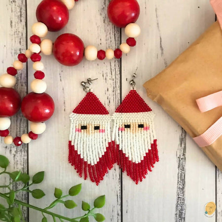 Christmas Earrings Santa Beaded