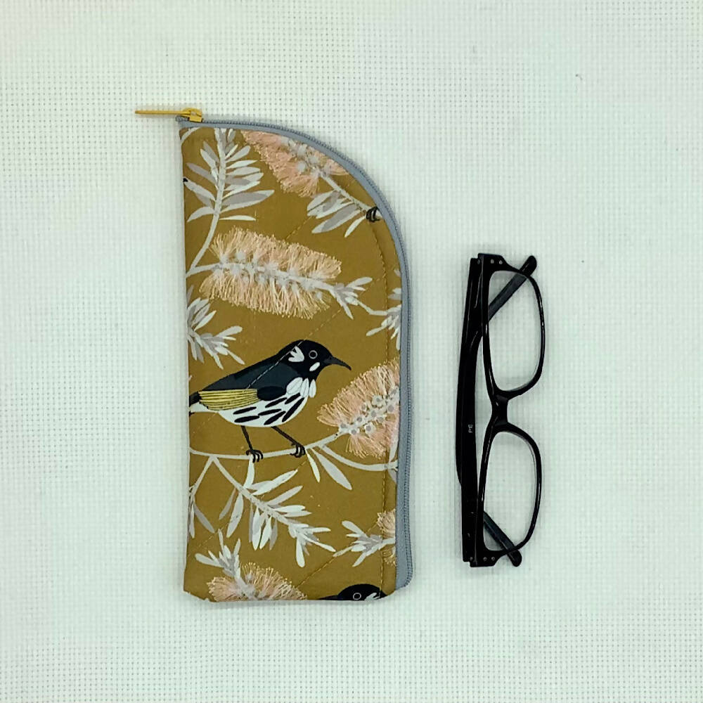 Australian Birds curved top zip pouch for glasses, phones, handbag organiser, etc.