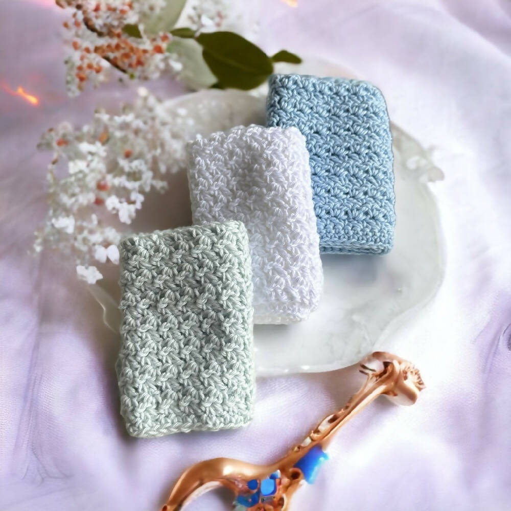 Crochet Baby Washcloths 100% Cotton set of 3 -Shades of Blue