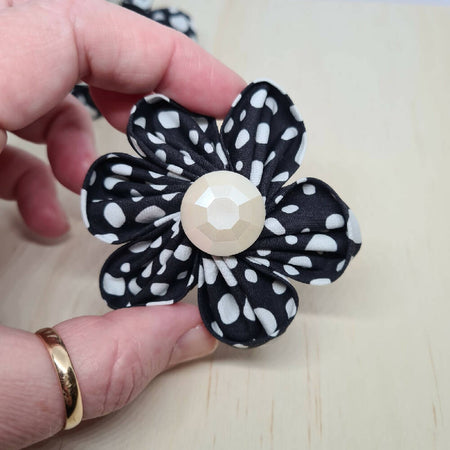 Flower Bloom - Black & White Spots - Fabric Clip - Clothing or Hair