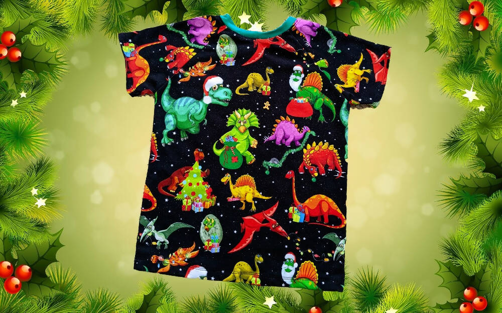 Xmas T-Shirt, Boys, Dinosaur Tree, Size 4, 6