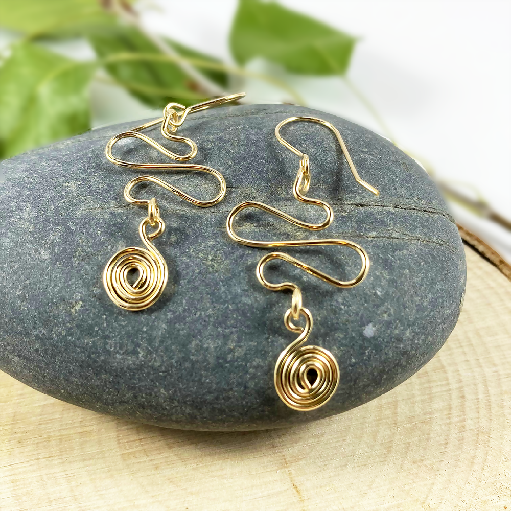 14K Gold Filled Abstract Spiral Dangle Earrings