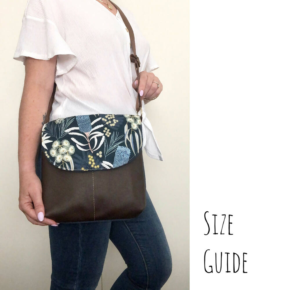 Green Canvas and Genuine Leather Crossbody Bag with Australian Bush Flora