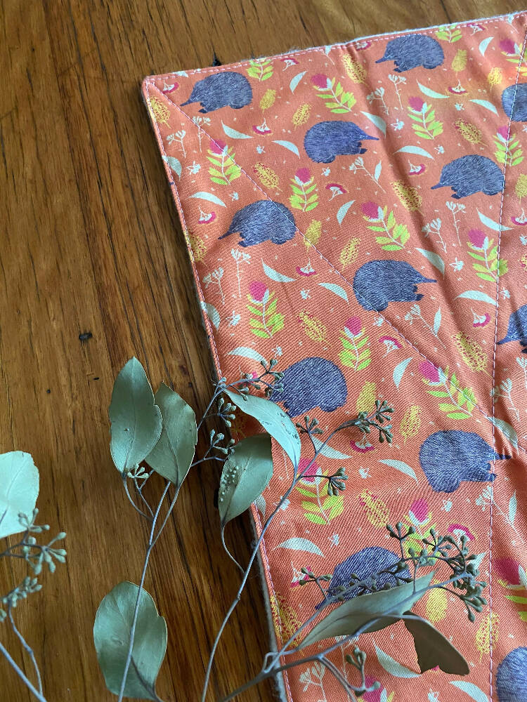 burp cloth - echidnas orange / organic cotton hemp fleece / baby toddler