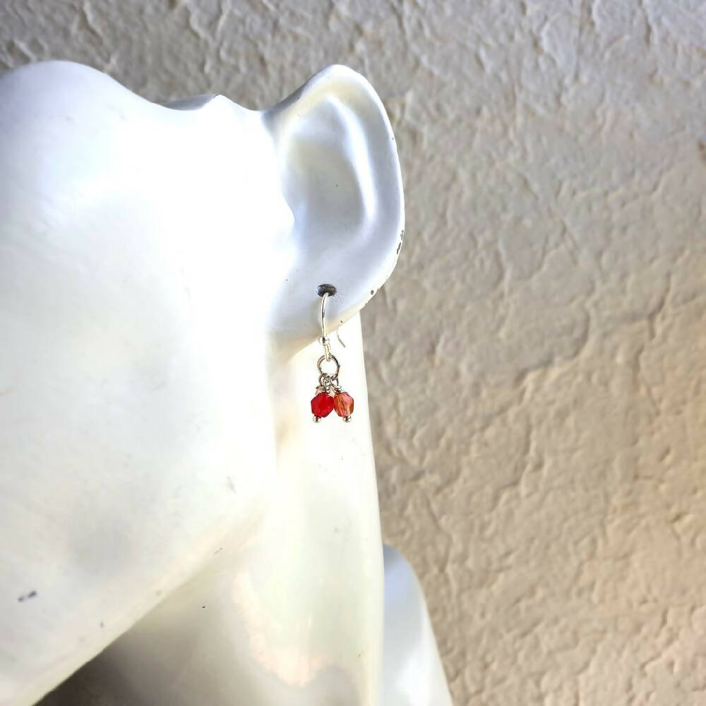 Small 3 Oval Cut glass bead Silver colour findings drop earrings / Modern Minimal Boho style