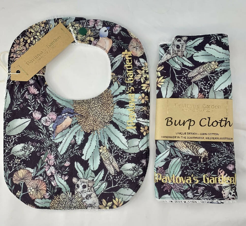 Bib & Burp Cloth - The Scenic Route Banksia and Myrtle