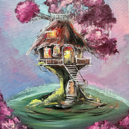 Dreamy pink blossom, acrylic on canvas board, 40x50 cm