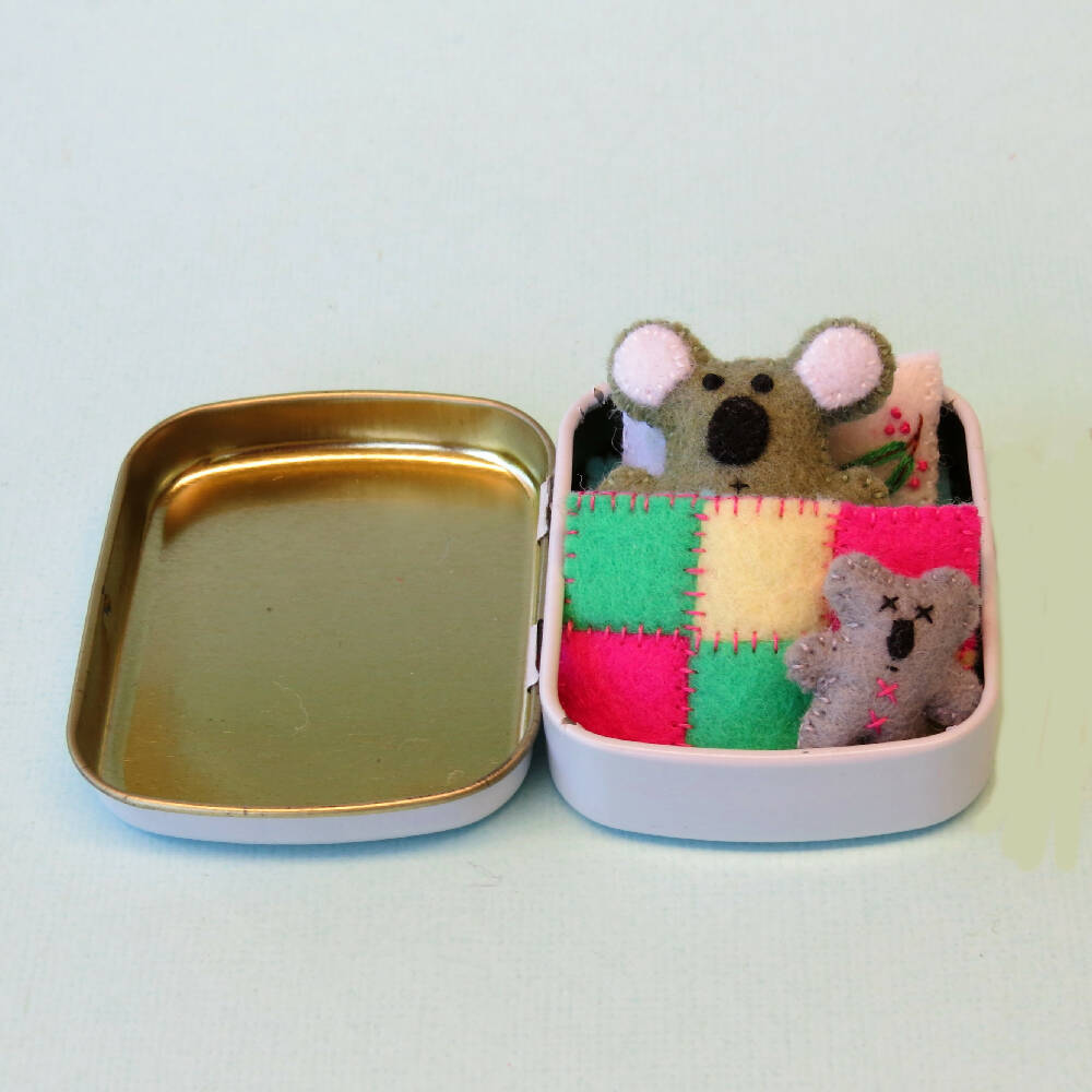 Mini Felt Miniature Felt Koala - Wool Felt Bed Set - Keepsake Collectible