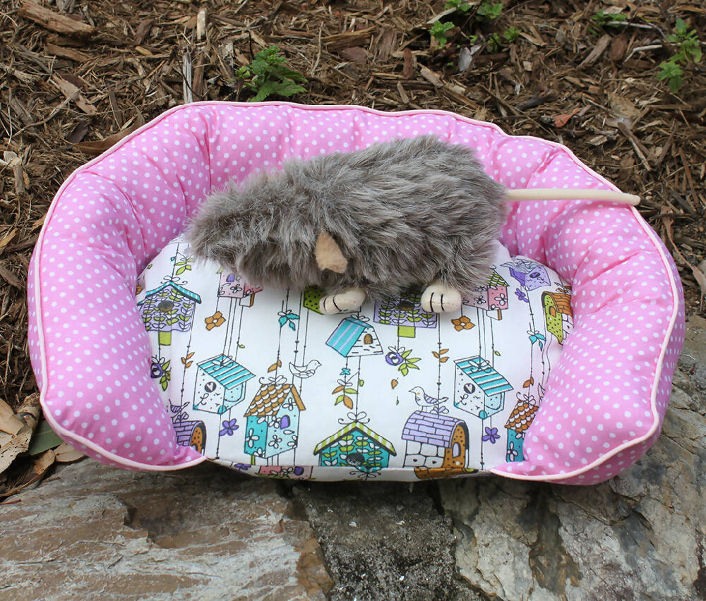 Bird print and pink dot bed for small pets ,Guinea pig bed