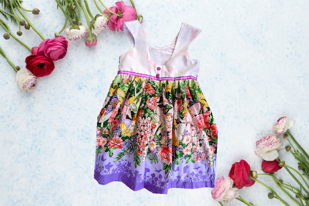 Girls Dress, Fairy Border Print,