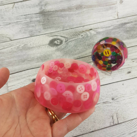Button Bowl for Trinkets - Resin & Buttons - PINK