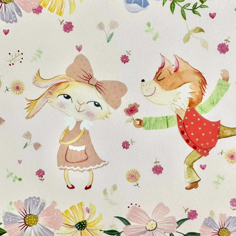 Illustration- Bob and Betty Bunny Wall Art Girl or Nursery Print Free Shipping
