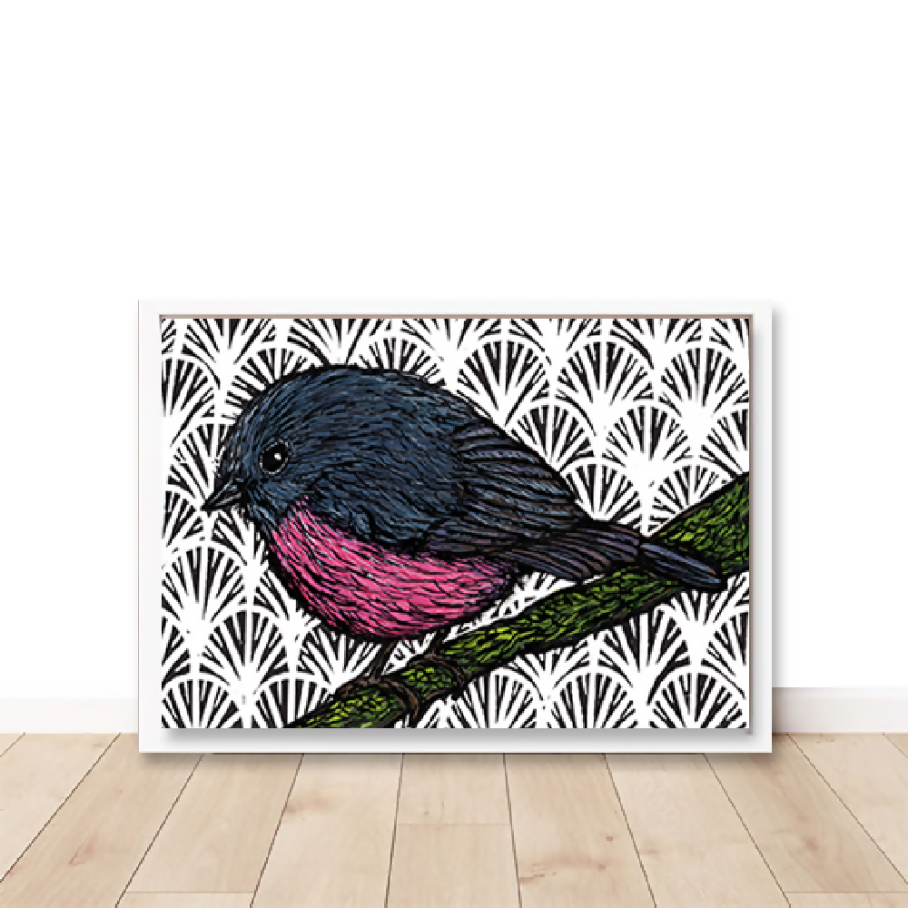 Australian Birds -Pink Robin Edition of 25- Linoprint and Watercolour