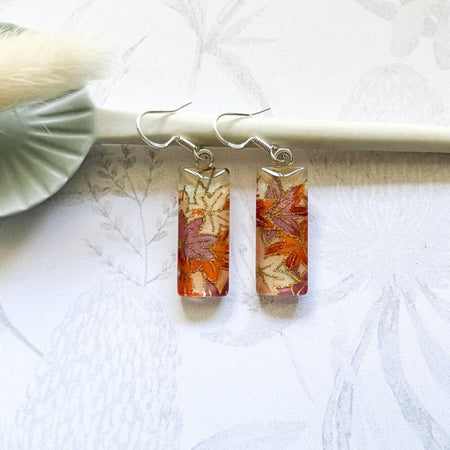 Autumn Leaves Earrings • Japanese Paper, Resin and Glass