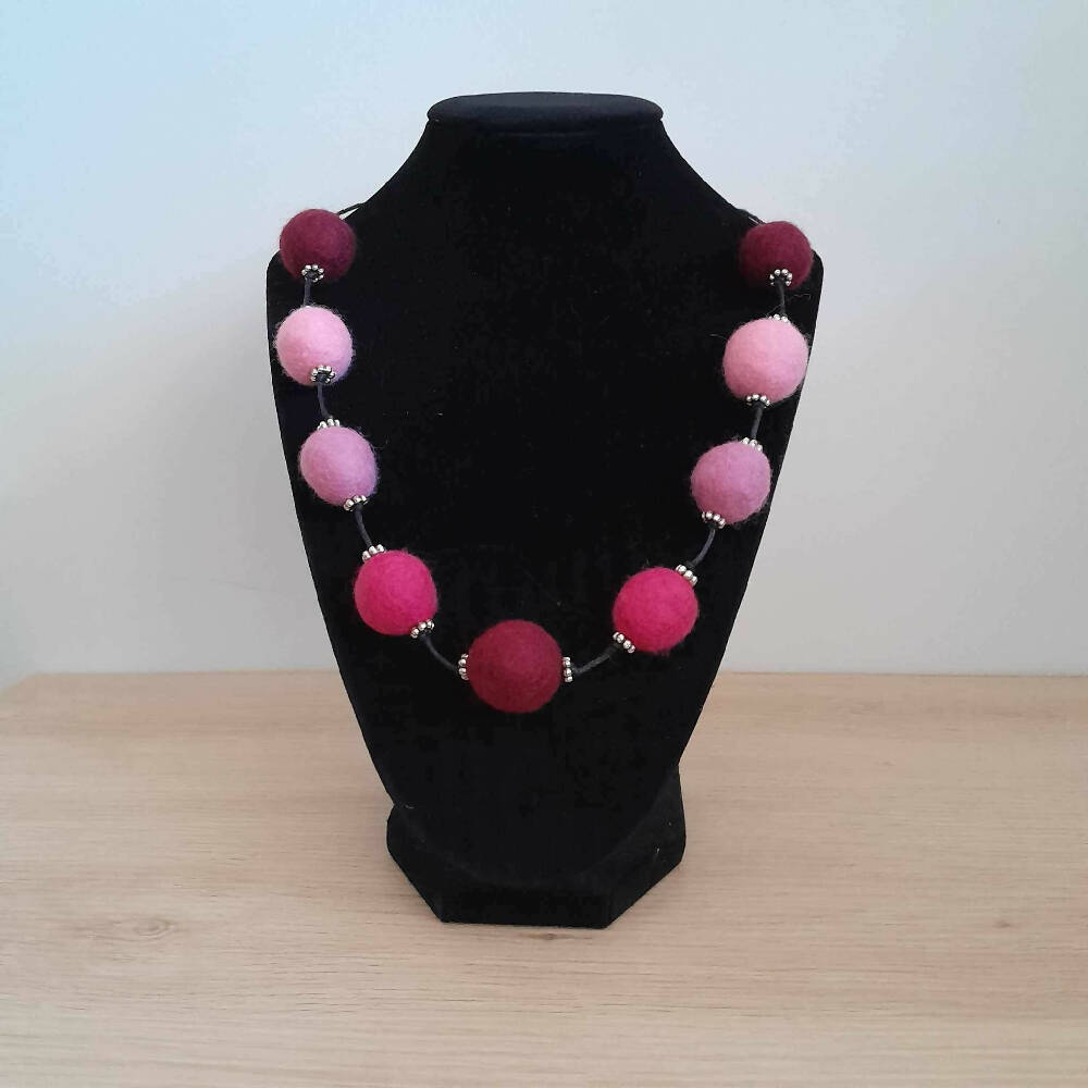 Raspberry Felted ball necklace