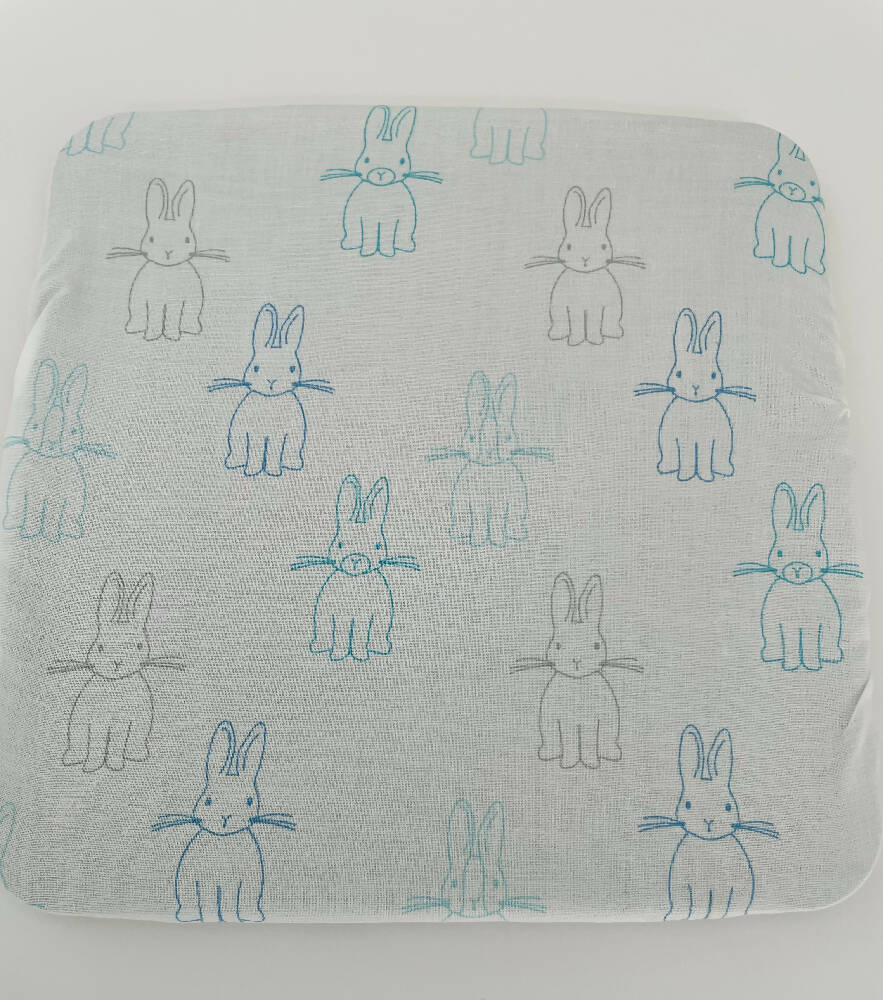 Cotton Case Mirror Play- White fabric with Acqua, blue and grey bunnies BM-BAG