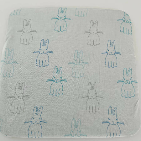 Cotton Case Mirror Play- White fabric with Acqua, blue and grey bunnies BM-BAG