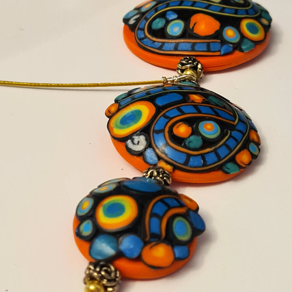 Blue and orange flower necklace
