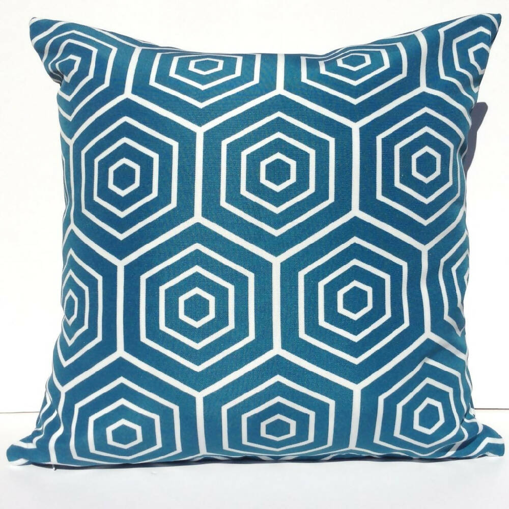 Blue geometric outdoor cushion