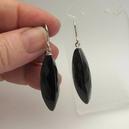 Large onyx briolettes and sterling silver earrings