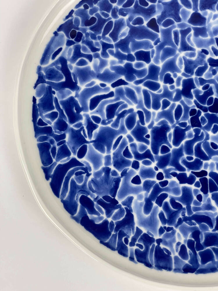 Australian Ceramic Artist Ana Ceramica Home Decor Servingware Ornaments and Accents Handmade Reflections Plate Handpainted Coastal Decor Blue and White Ceramics Pottery