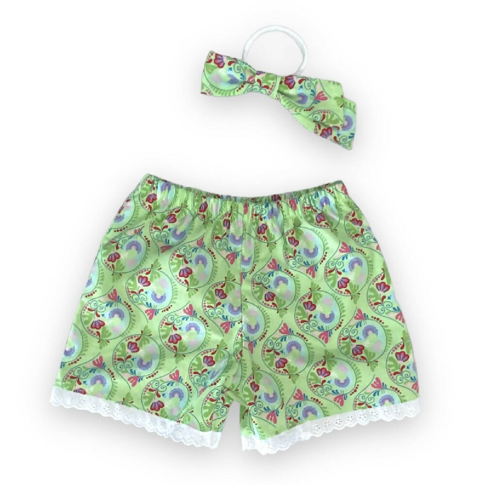 Baby Girls Cotton lace hem Shorts in select prints and Sizes