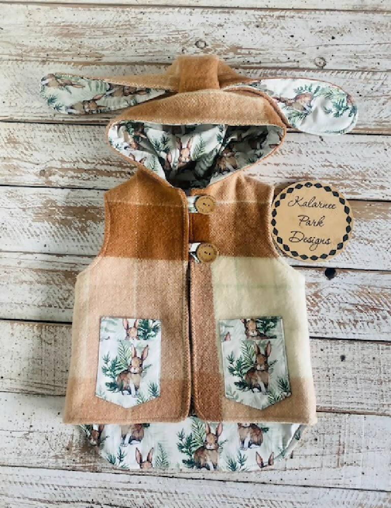 Easter Vintage Wool Blanket Upcycled Vest Size 1