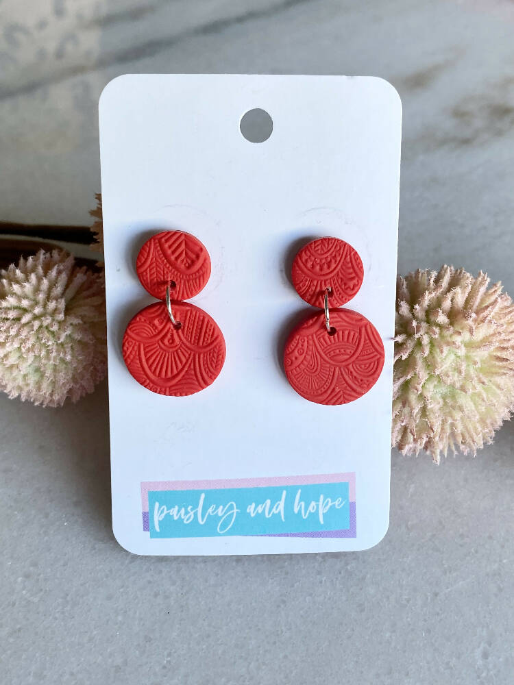 Embossed Polymer Clay Dangles - Red