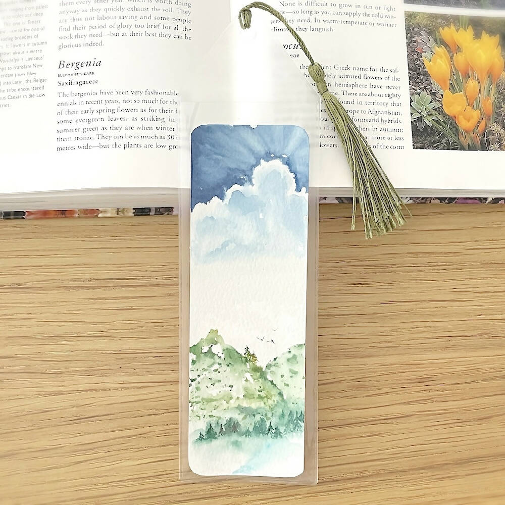 200x60mm Hand-Painted Watercolour Bookmark - Green Mountains