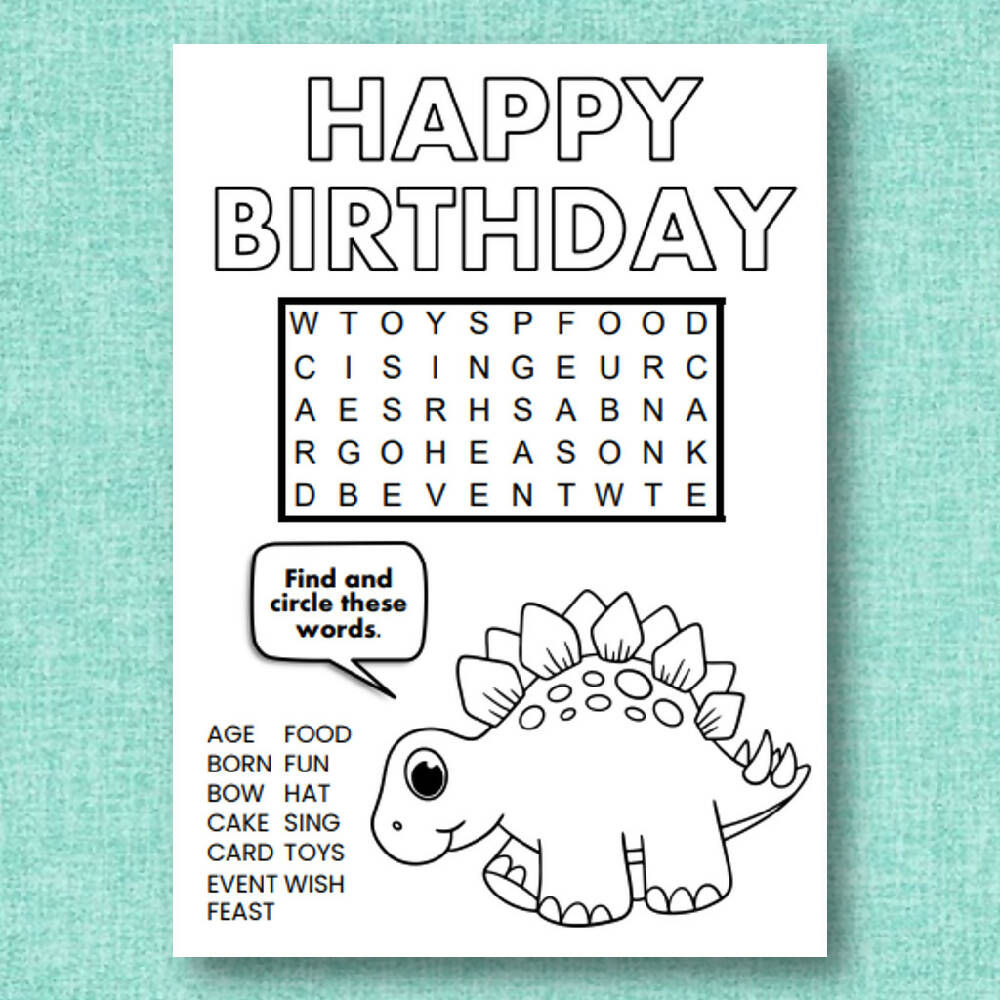 DIGITAL - Printable Birthday Card Set - WORD SEARCH Puzzle - PDF Download