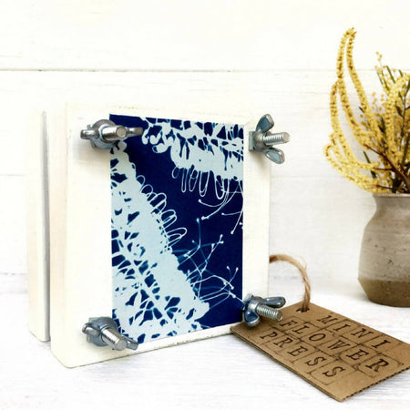 Mini Flower Press with original grevillea cyanotype artwork, DIY Kit