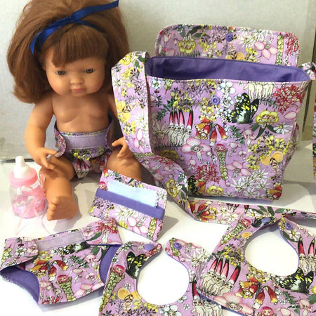 Nappy Bag and accessories for Baby Doll #3 Gumnut babies mauve