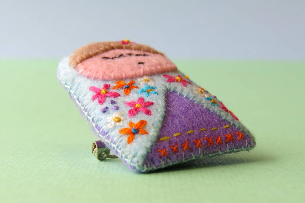 Babushka brooch - Wool Felt Embroidered Russian Doll