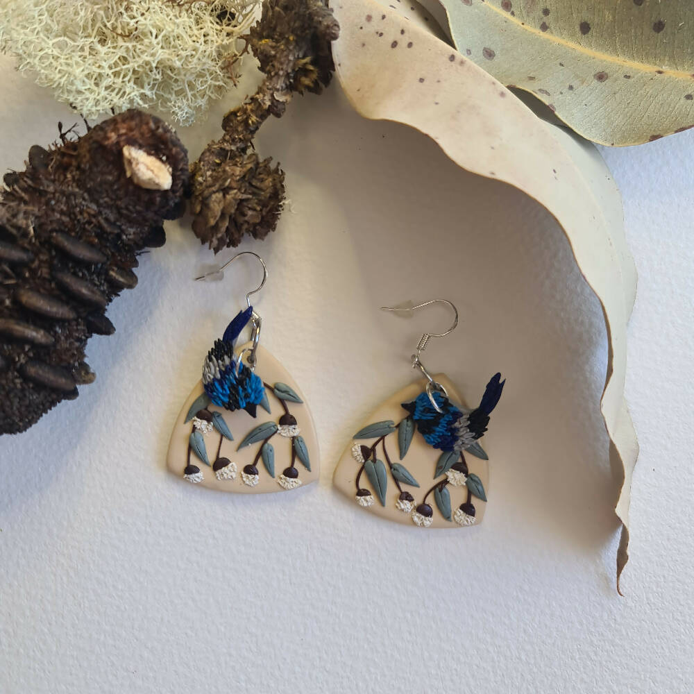 Earrings, Blue Wrens in the Garden