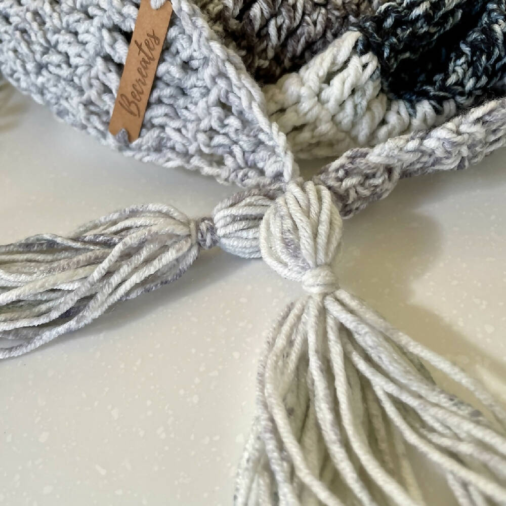 Ladies Crochet Foxy Scarf - 2m long - Smoky Charcoal