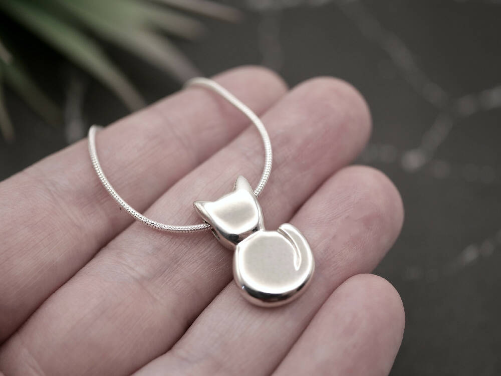 Kitty - Handmade Sterling Silver Cat Pendant with Snake Chain
