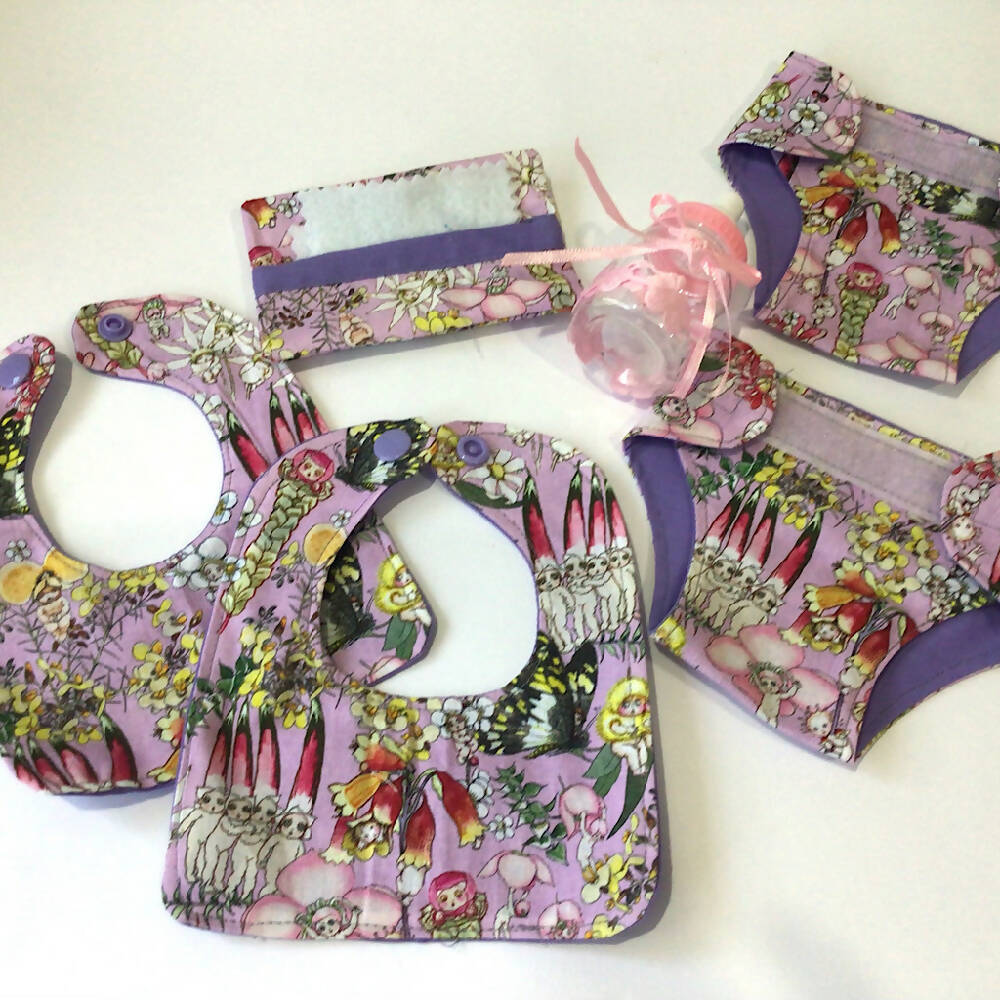 Nappy Bag and accessories for Baby Doll #3 Gumnut babies mauve