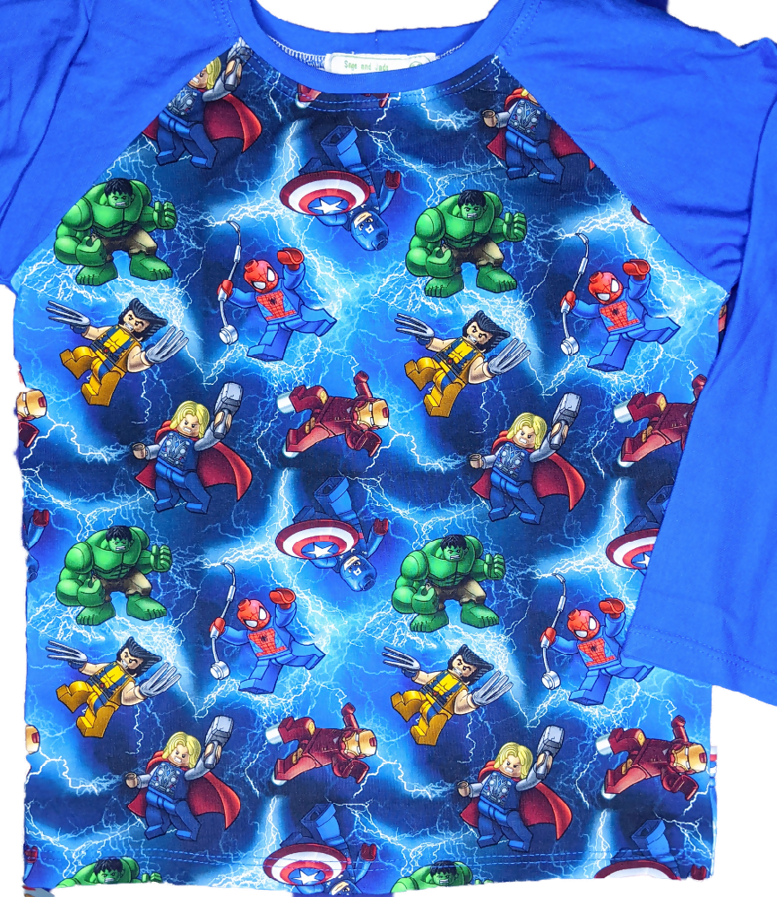 Boys Long Sleeve Tee, Blue Heroes, Sizes 7, 8