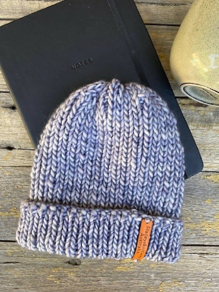 Hand Knitted Fishermans Cap Beanie Skull Cap Malabrigo Peruvian Yarn Staceysknitwits - Blue 007