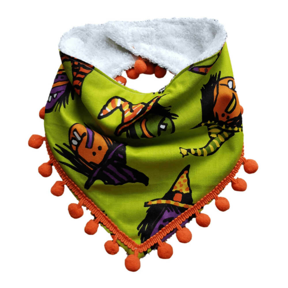 Halloween Green Baby Bib | Witches | Orange Trim|Dribble Bib