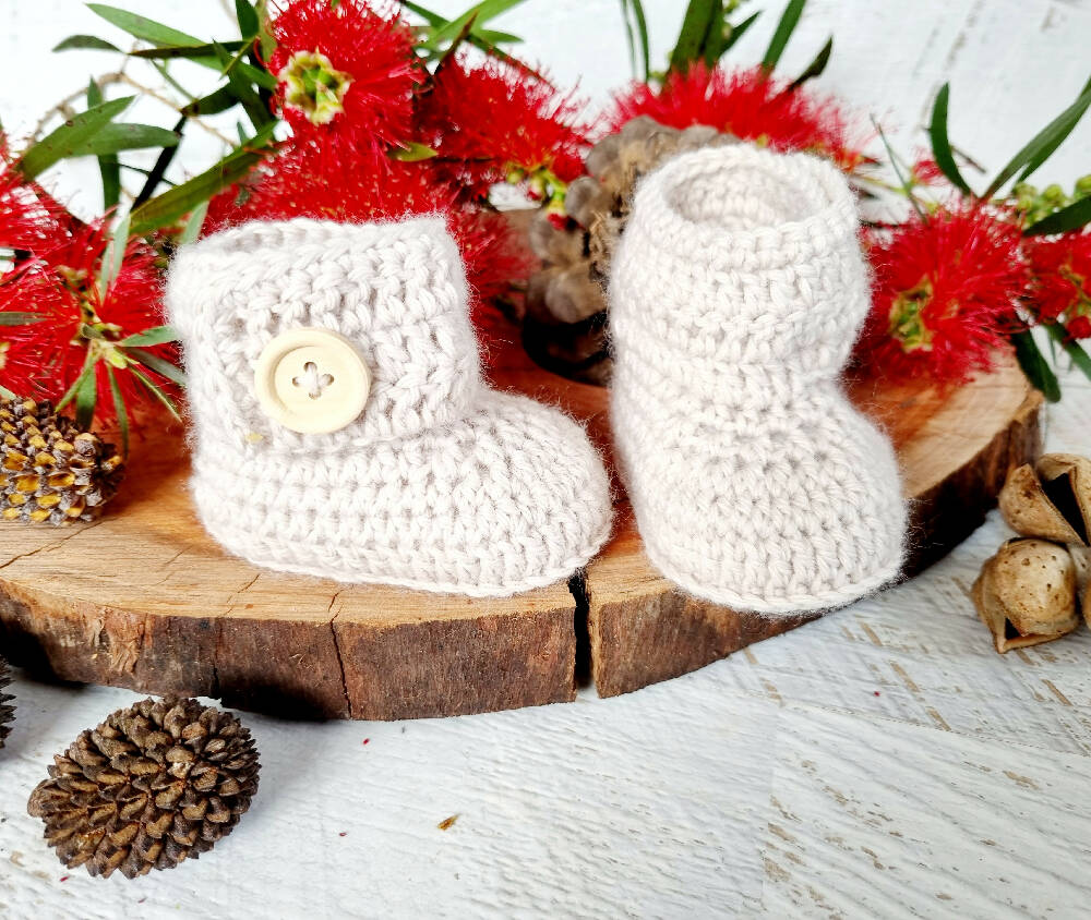 Baby Booties Pale Beige Newborn Crochet Knit Shoes Socks